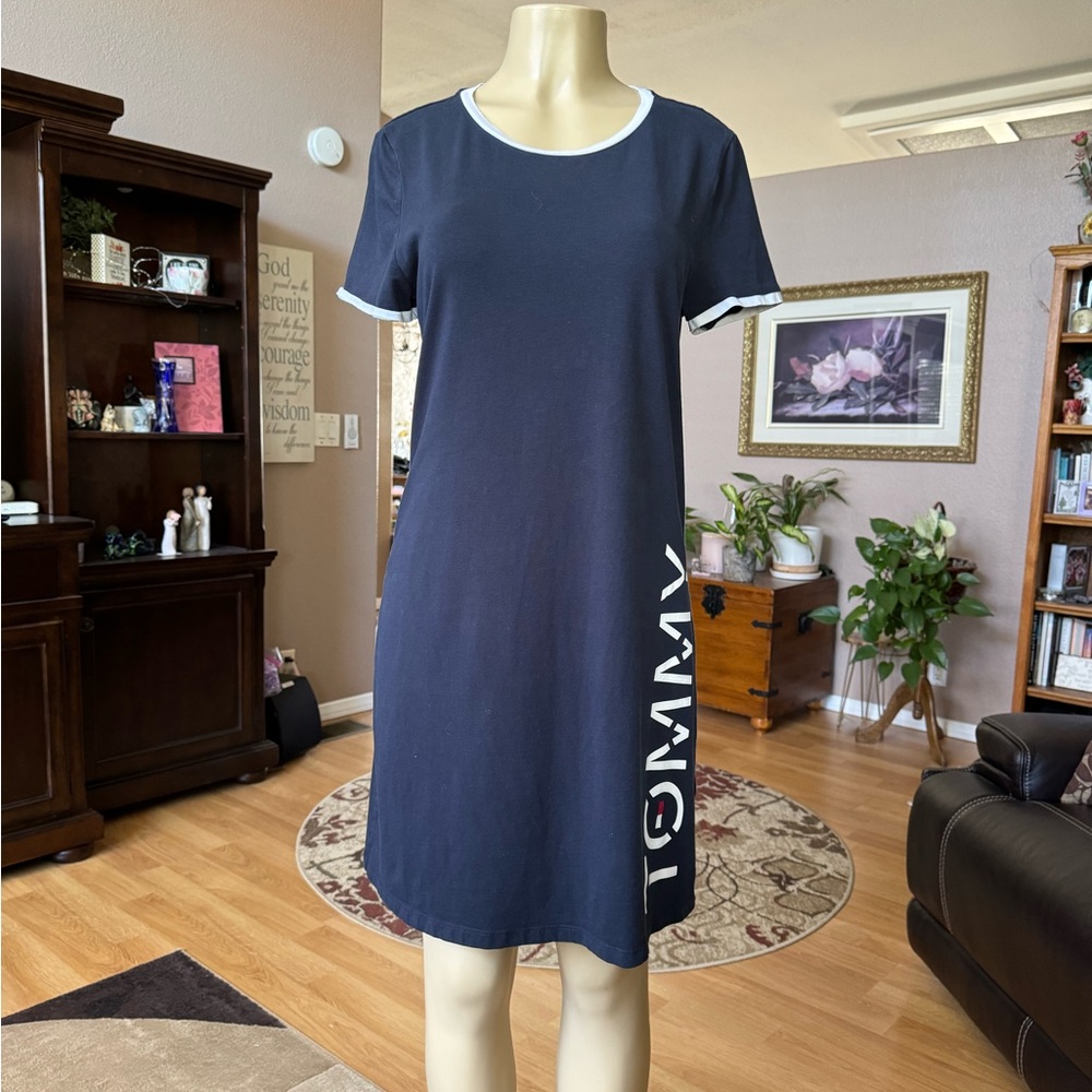 Tommy Hilfiger blue & white short sleeve dress-size M - Picture 4 of 10